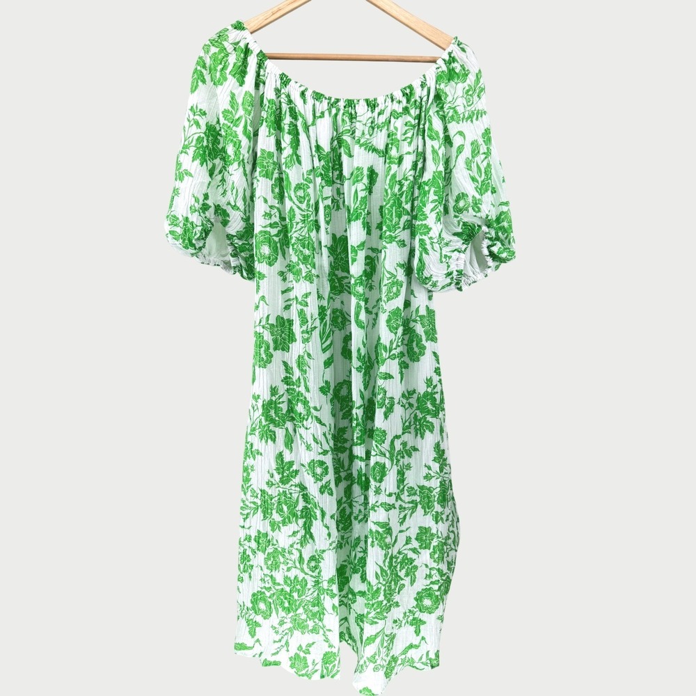 COS Floral Puff Sleeve  Midi Dress Womens Green White 10